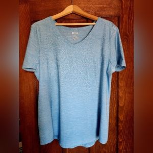 Duluth Trading Company Short Sleeve Armachillo V Neck Tee Shirt Blue/White Sz XL